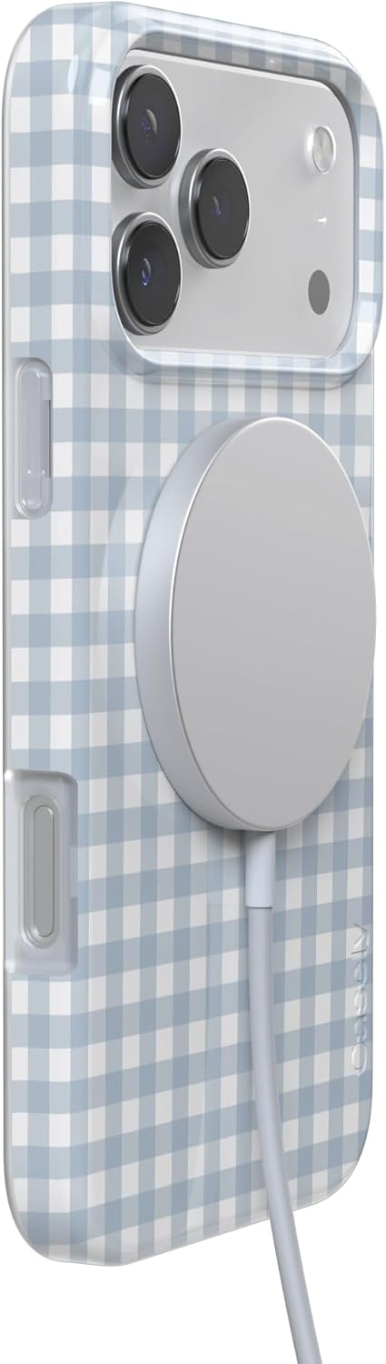 image:imageCasely iPhone 17 Pro Max Case Pastel Picnic Blue Gingham Compatible with MagSafe Classic Ultra Thin Design