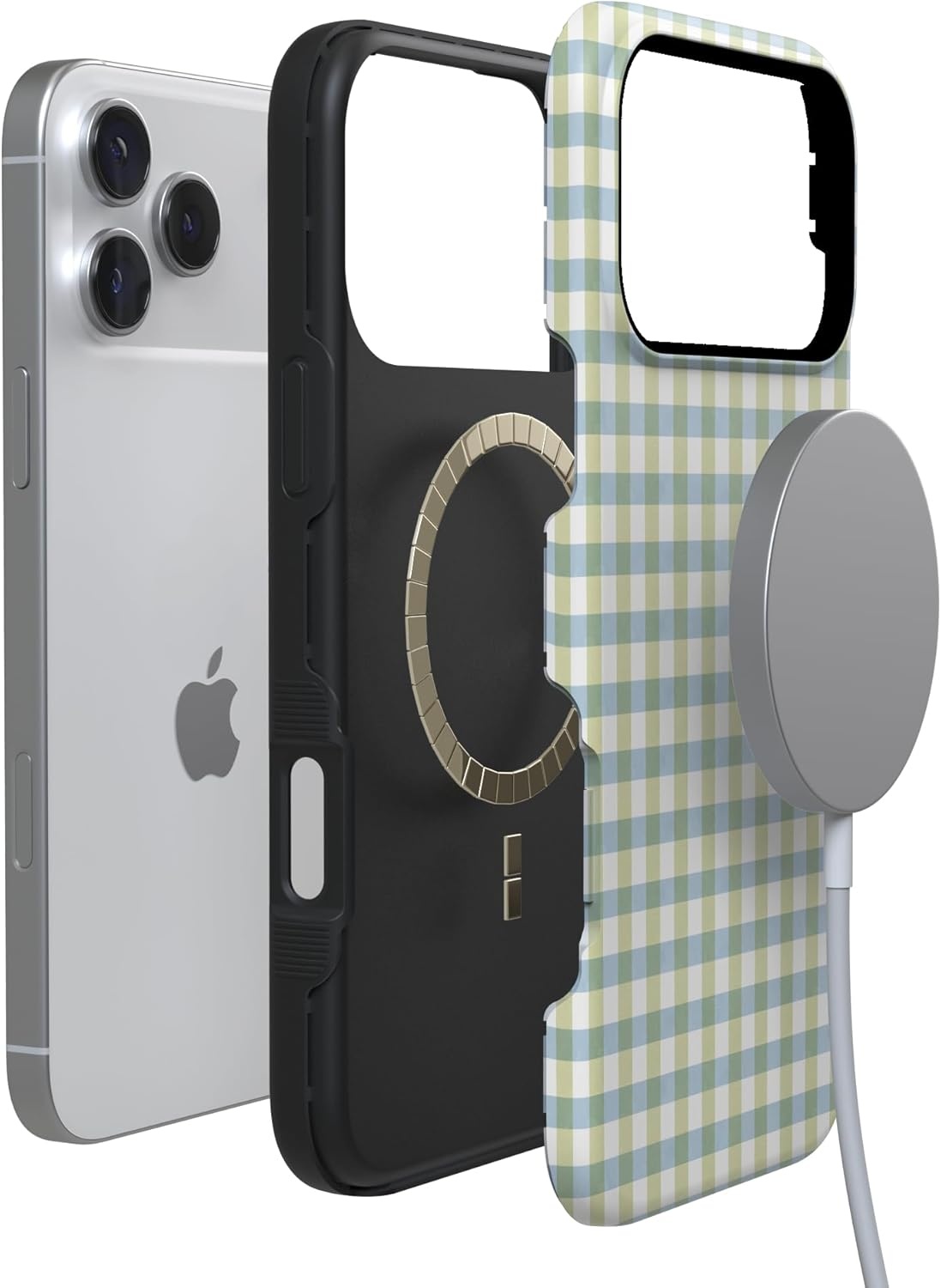 image:imageCasely iPhone 17 Pro Max Case Pastel Picnic Blue amp Green Gingham Bold Protective Design Compatible with MagSafe