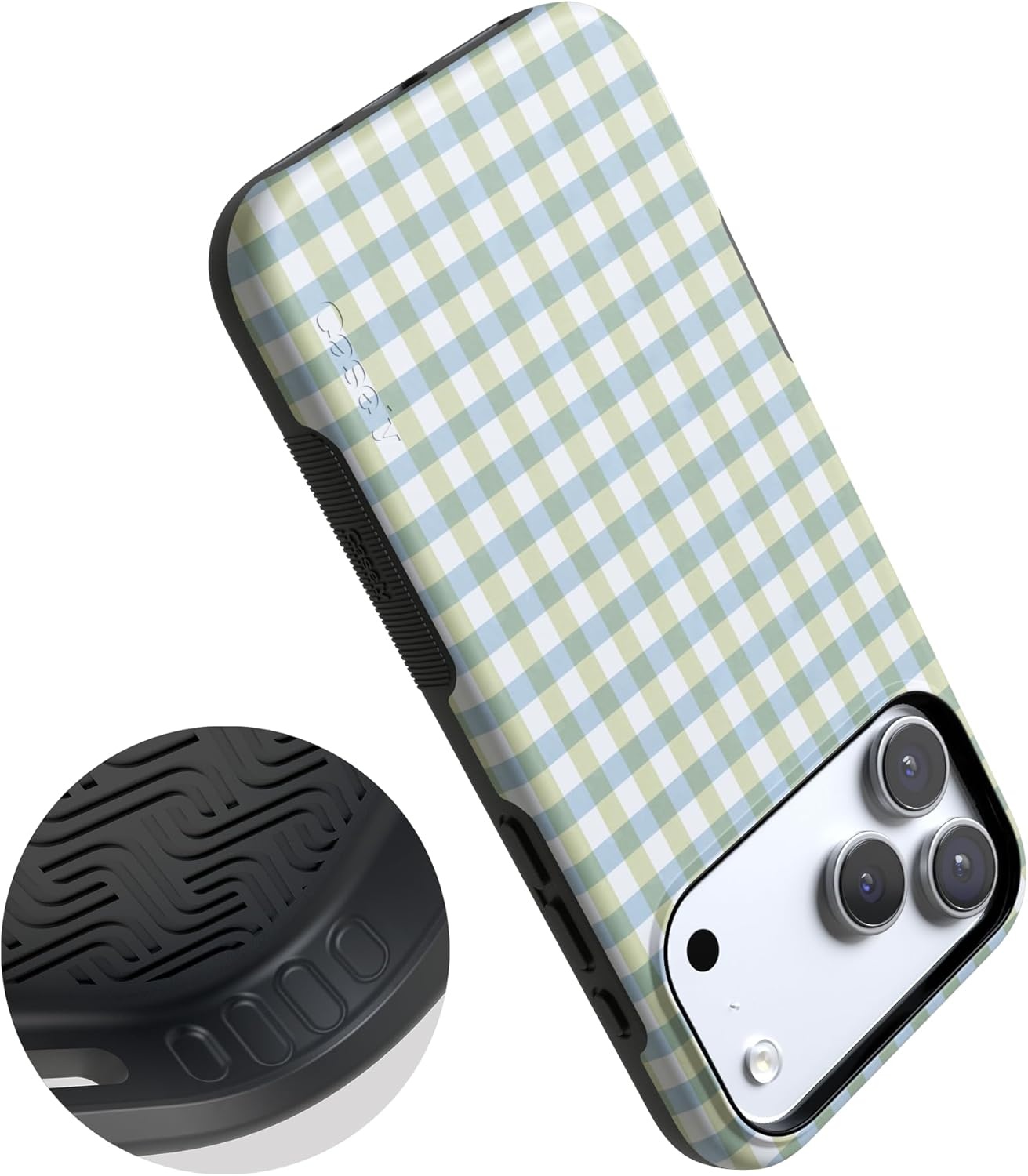 image:imageCasely iPhone 17 Pro Max Case Pastel Picnic Blue amp Green Gingham Bold Protective Design Compatible with MagSafe