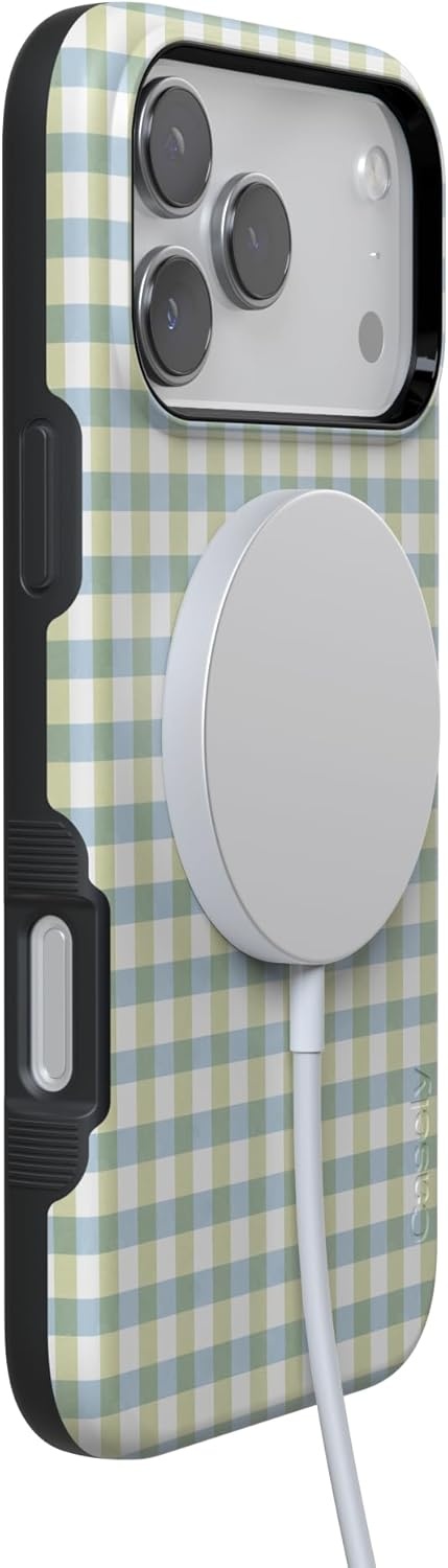 image:imageCasely iPhone 17 Pro Max Case Pastel Picnic Blue amp Green Gingham Bold Protective Design Compatible with MagSafe