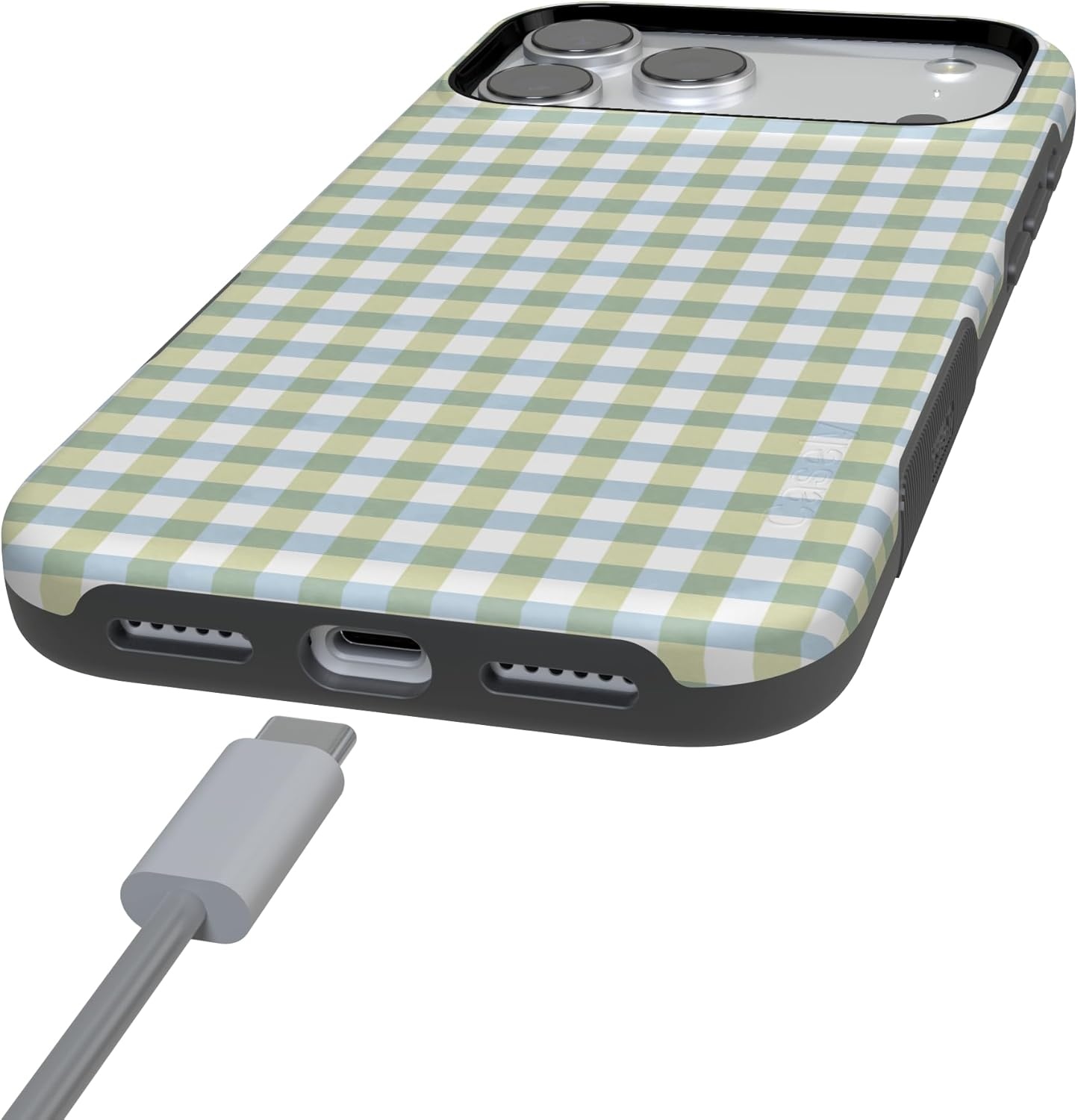 image:imageCasely iPhone 17 Pro Max Case Pastel Picnic Blue amp Green Gingham Bold Protective Design Compatible with MagSafe