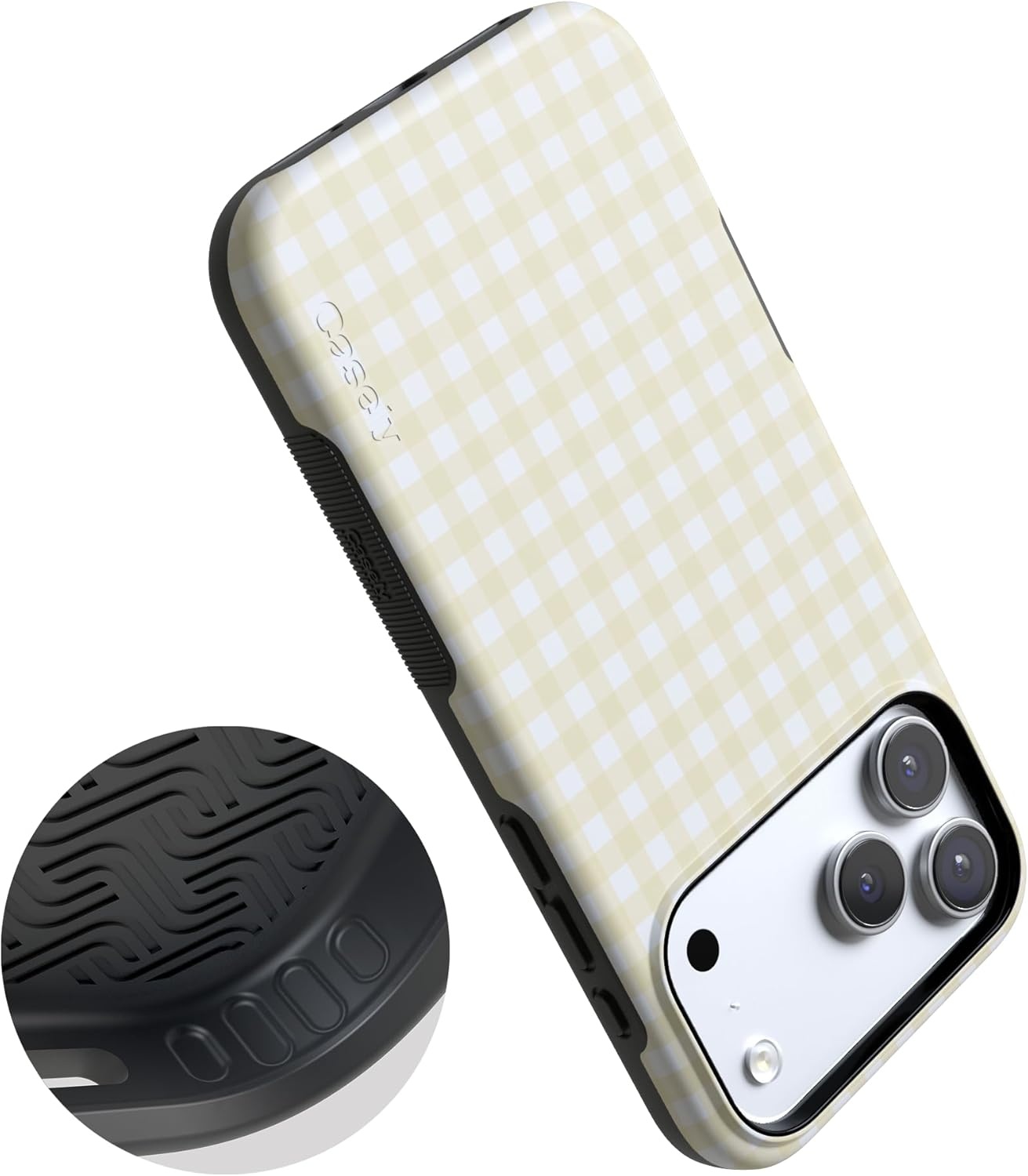 image:imageCasely iPhone 17 Pro Max Case Pastel Picnic Yellow Gingham Bold Protective Design Compatible with MagSafe