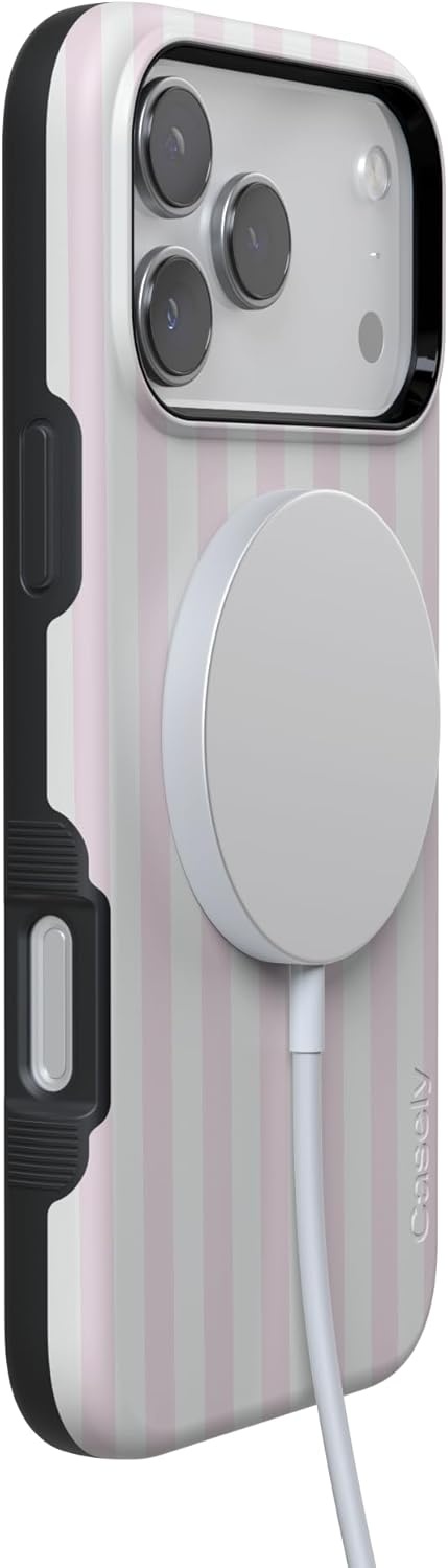 image:imageCasely iPhone 17 Pro Max Case Pink Stripes Sunday Best Bold Protective Design Compatible with MagSafe