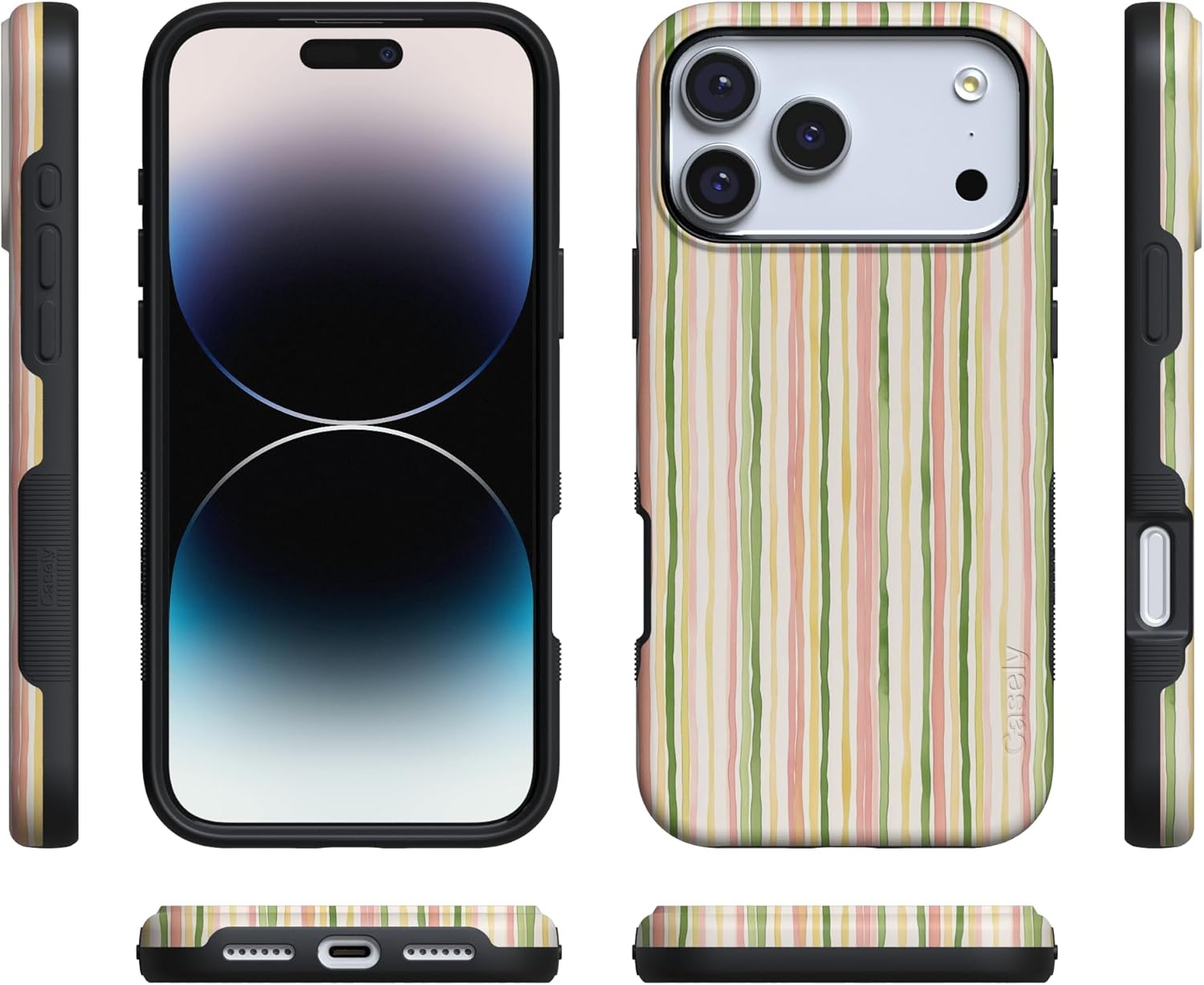 image:imageCasely iPhone 17 Pro Max Case Sweet Stripes Rainbow Pastel Bold Protective Design Compatible with MagSafe