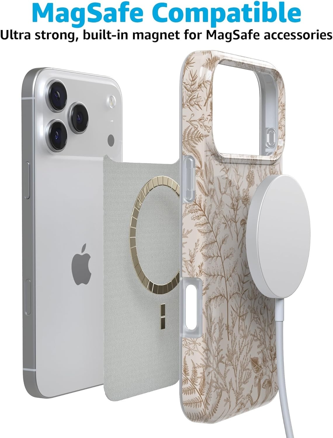 image:imageCasely iPhone 17 Pro Max Case Youre Dinomite Green Dinosaur Compatible with MagSafe Classic Ultra Thin DesignBeige Garden Neutral Floral