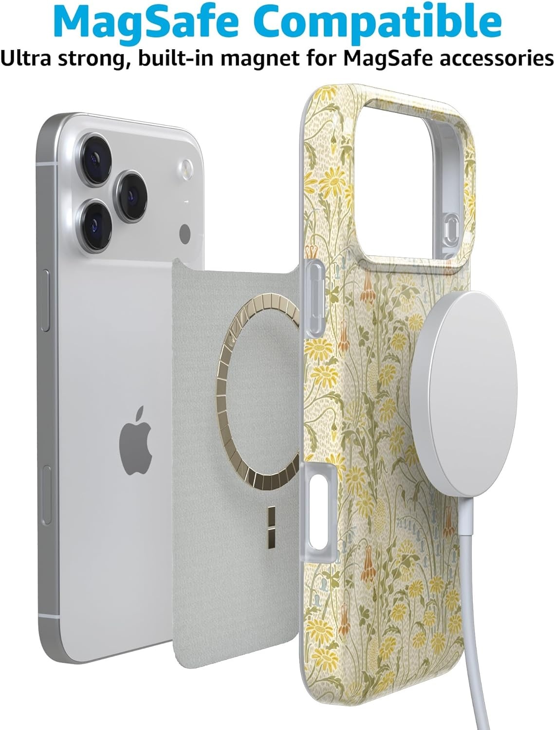 image:imageCasely iPhone 17 Pro Max Case Youre Dinomite Green Dinosaur Compatible with MagSafe Classic Ultra Thin DesignBoho Blooms Golden Floral