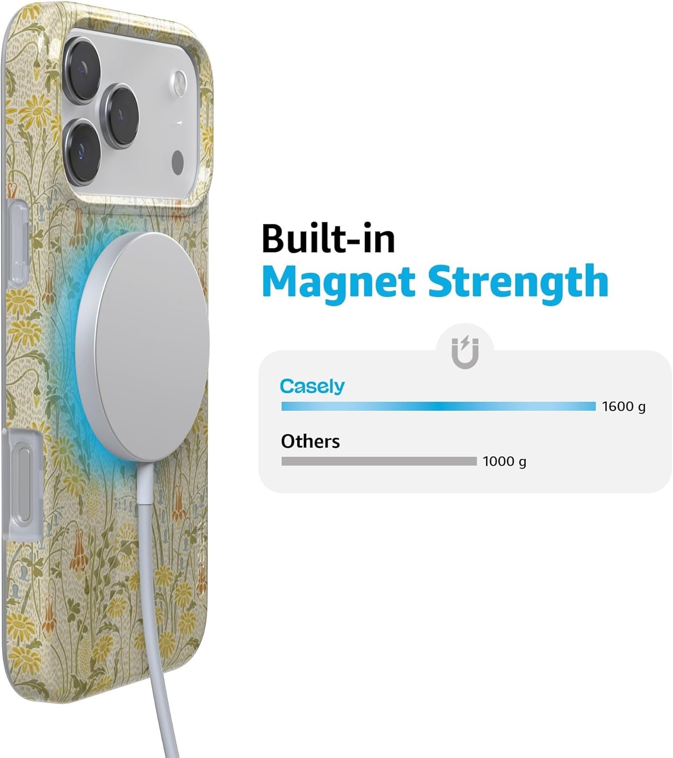 image:imageCasely iPhone 17 Pro Max Case Youre Dinomite Green Dinosaur Compatible with MagSafe Classic Ultra Thin DesignBoho Blooms Golden Floral