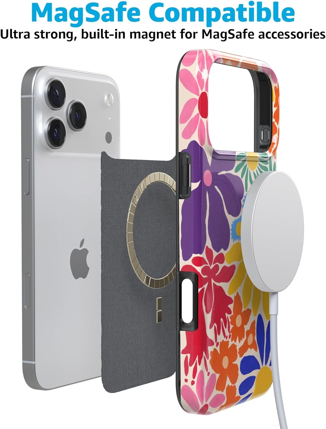 image:imageCasely iPhone 17 Pro Max Case Youre Dinomite Green Dinosaur Compatible with MagSafe Classic Ultra Thin DesignFlower Patch MultiColor Floral