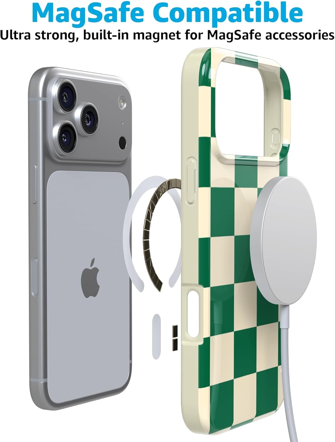 image:imageCasely iPhone 17 Pro Max Case Youre Dinomite Green Dinosaur Compatible with MagSafe Classic Ultra Thin DesignGreen Checkerboard Fit Check