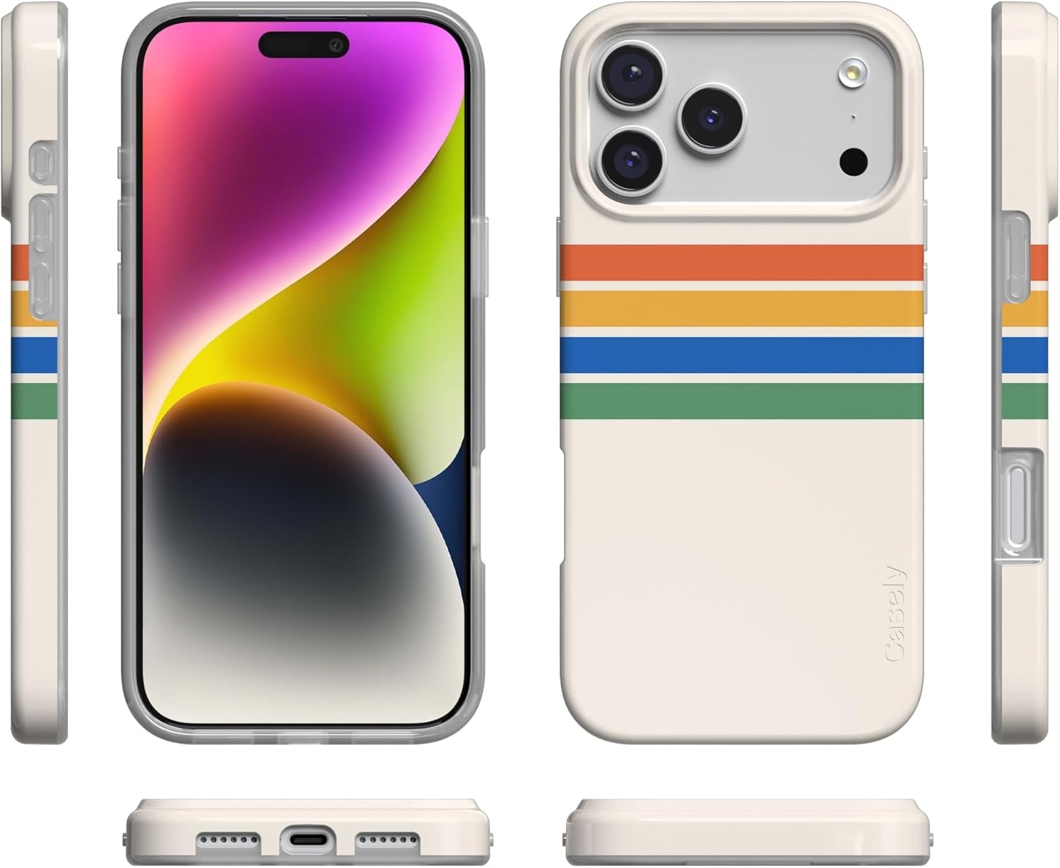 image:imageCasely iPhone 17 Pro Max Case Youre Dinomite Green Dinosaur Compatible with MagSafe Classic Ultra Thin DesignTotally Groovy Rainbow Stripes Color Block