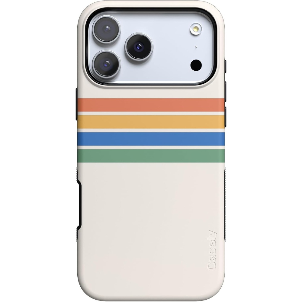 image:imageCasely iPhone 17 Pro Max Case Blue amp White Floral Rose to Fame Bold Protective Design Compatible with MagSafeRainbow Stripes Totally Groovy