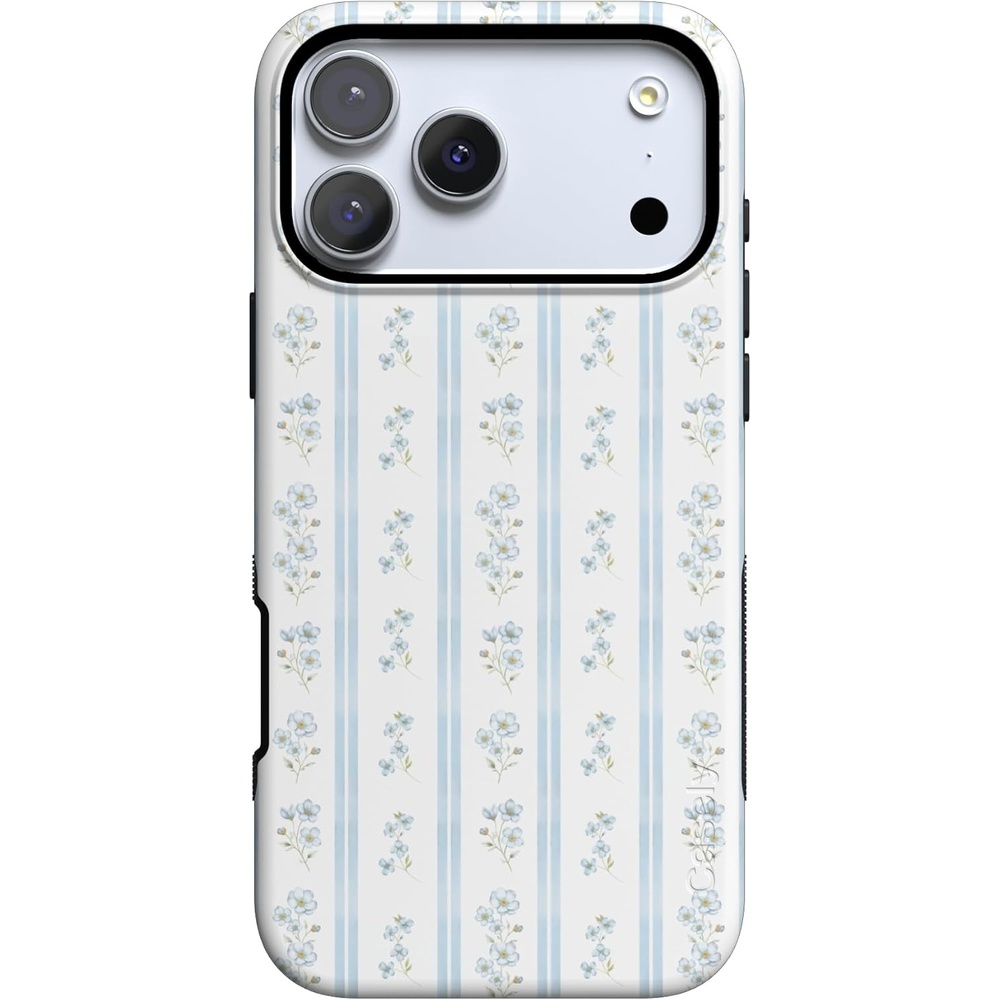 image:imageCasely iPhone 17 Pro Max Case Cottage Stripe Blue Floral Bold Protective Design Compatible with MagSafe