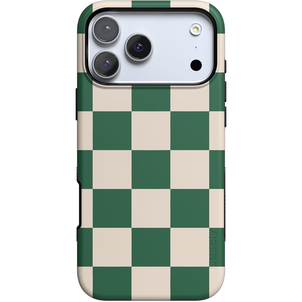 image:imageCasely iPhone 17 Pro Max Case Green Checkerboard Fit Check Bold Protective Design Compatible with MagSafe