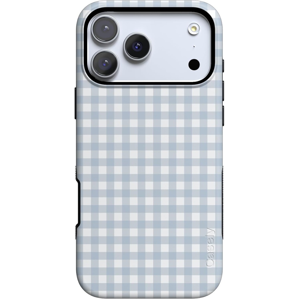 image:imageCasely iPhone 17 Pro Max Case Pastel Picnic Blue Gingham Bold Protective Design Compatible with MagSafe