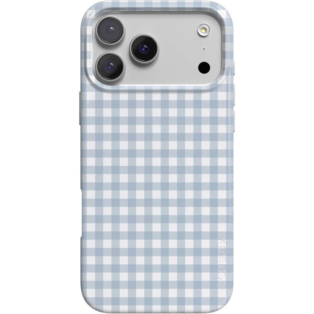 image:imageCasely iPhone 17 Pro Max Case Pastel Picnic Blue Gingham Compatible with MagSafe Classic Ultra Thin Design