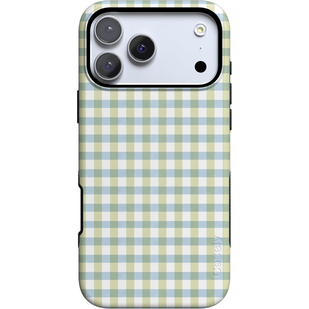 image:imageCasely iPhone 17 Pro Max Case Pastel Picnic Blue amp Green Gingham Bold Protective Design Compatible with MagSafe