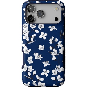 Casely iPhone 17 Pro Max Case | Blue & White Floral | Rose to Fame | Bold Protective Design | Compatible with MagSafe(Floral Forest | Navy Cherry Blossom Floral)