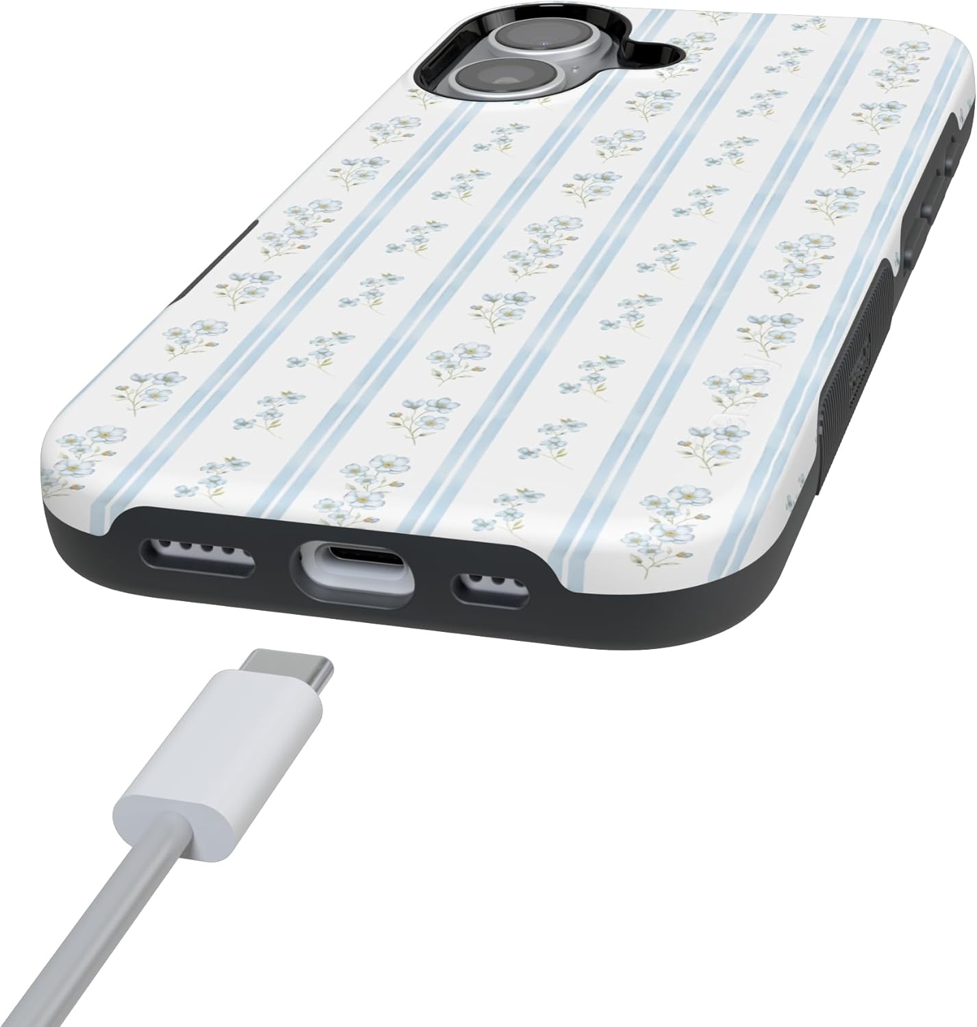 image:imageCasely iPhone 17 Case Cottage Stripe Blue Floral Bold Protective Design Compatible with MagSafe