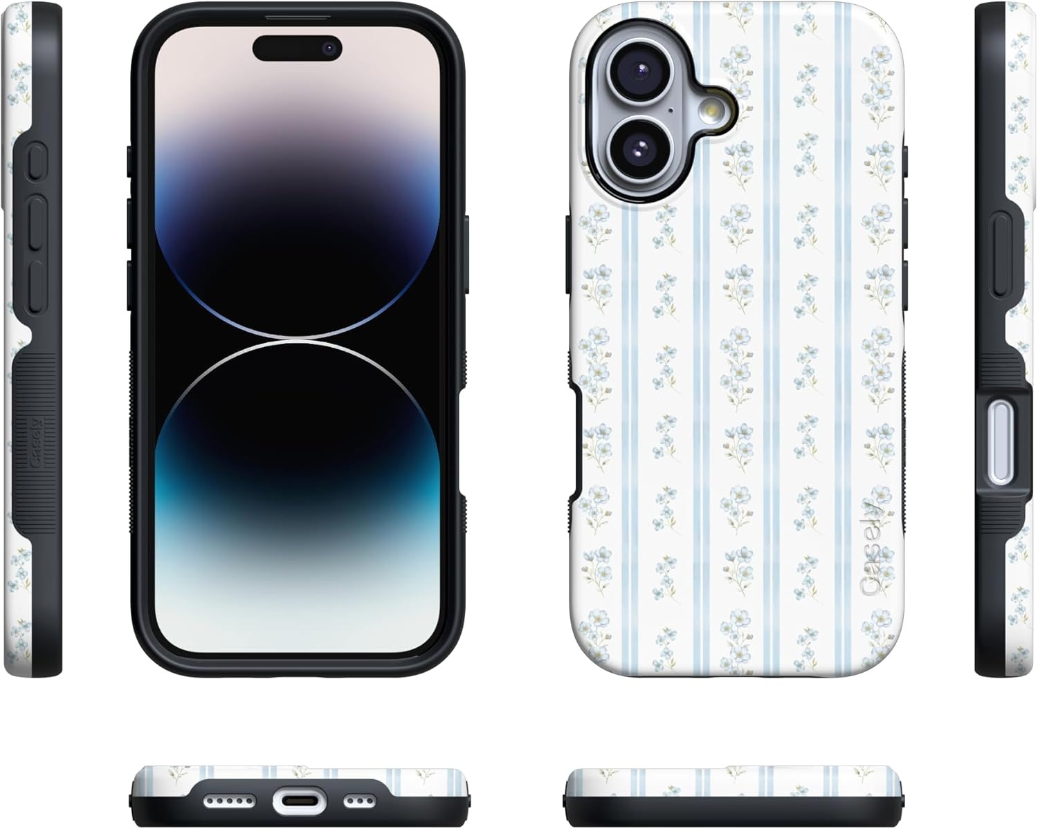 image:imageCasely iPhone 17 Case Cottage Stripe Blue Floral Bold Protective Design Compatible with MagSafe