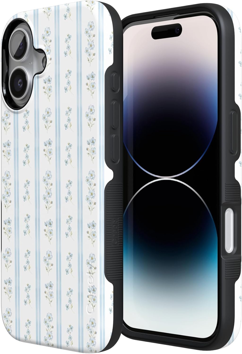 image:imageCasely iPhone 17 Case Cottage Stripe Blue Floral Bold Protective Design Compatible with MagSafe