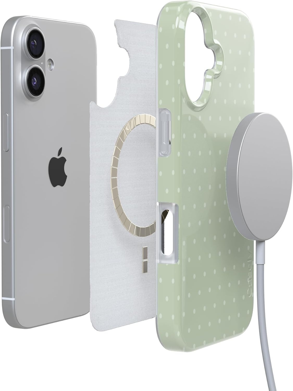 image:imageCasely iPhone 17 Case On the Dot Green Polka Dot Compatible with MagSafe Classic Ultra Thin Design