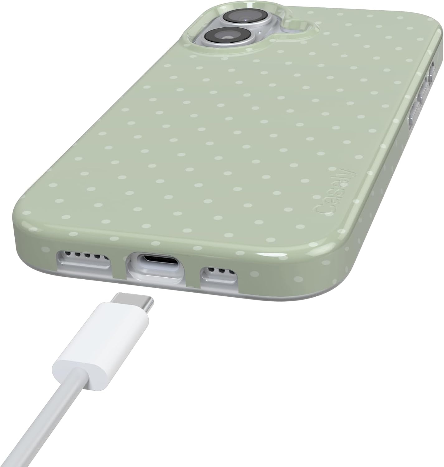 image:imageCasely iPhone 17 Case On the Dot Green Polka Dot Compatible with MagSafe Classic Ultra Thin Design