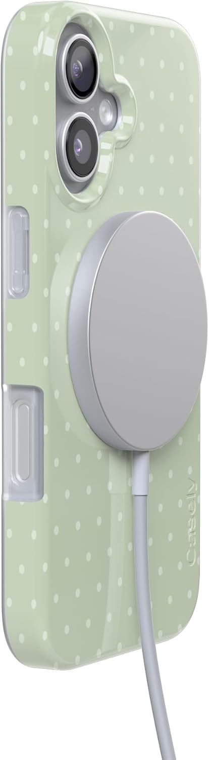 image:imageCasely iPhone 17 Case On the Dot Green Polka Dot Compatible with MagSafe Classic Ultra Thin Design