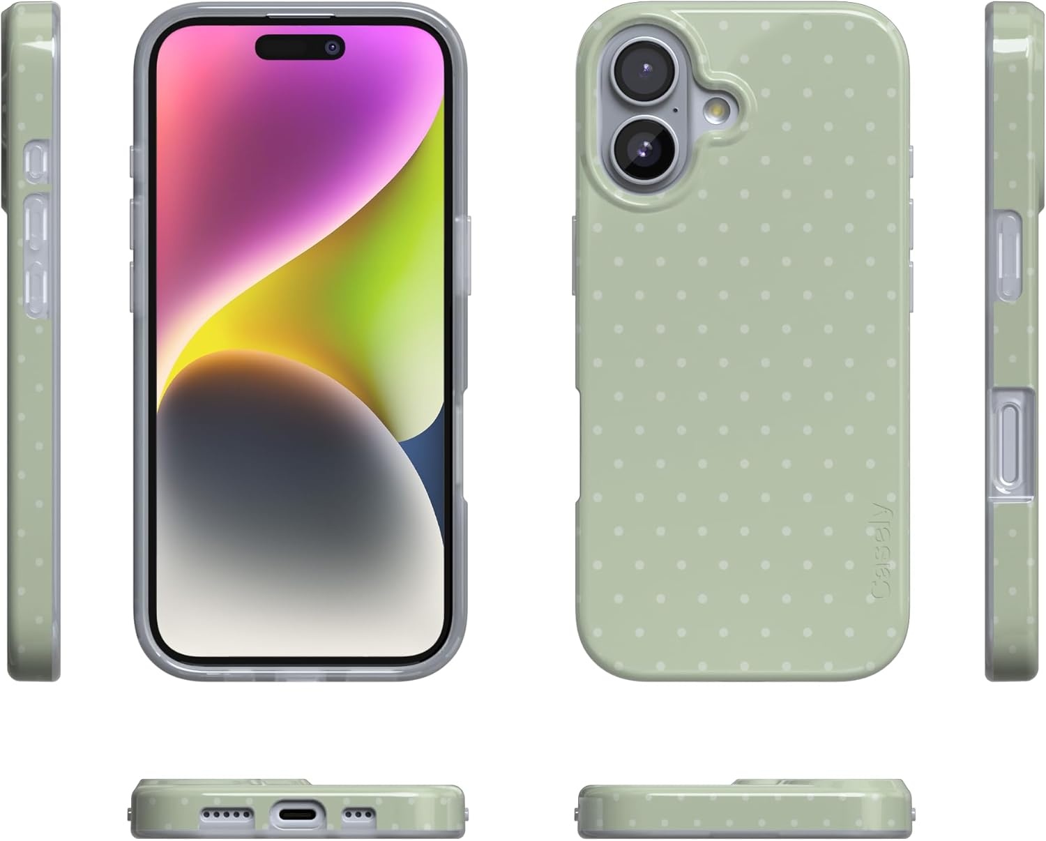 image:imageCasely iPhone 17 Case On the Dot Green Polka Dot Compatible with MagSafe Classic Ultra Thin Design