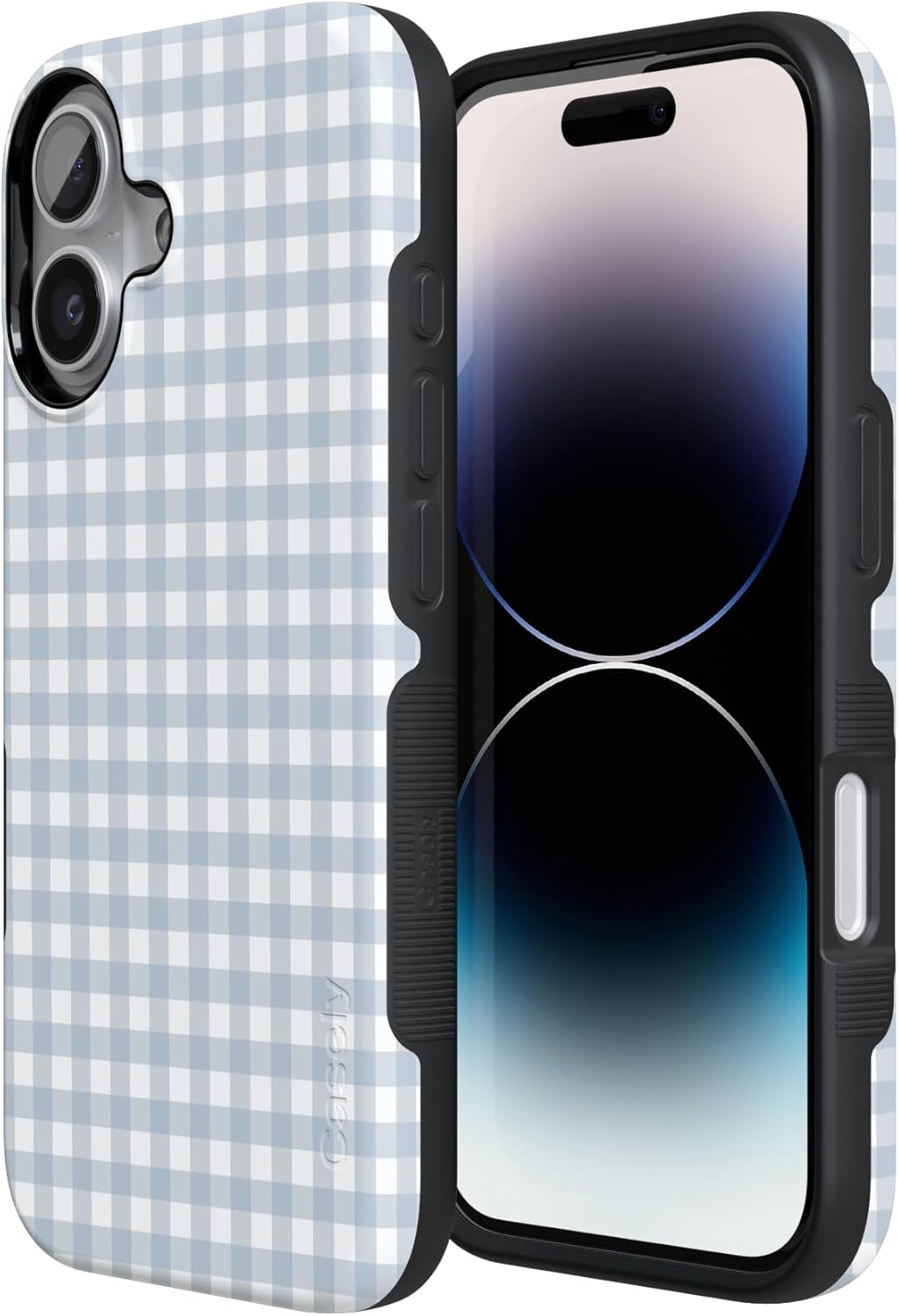 image:imageCasely iPhone 17 Case Pastel Picnic Blue Gingham Bold Protective Design Compatible with MagSafe