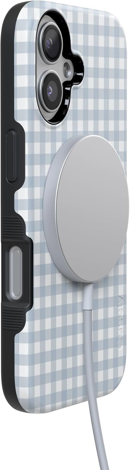 image:imageCasely iPhone 17 Case Pastel Picnic Blue Gingham Bold Protective Design Compatible with MagSafe