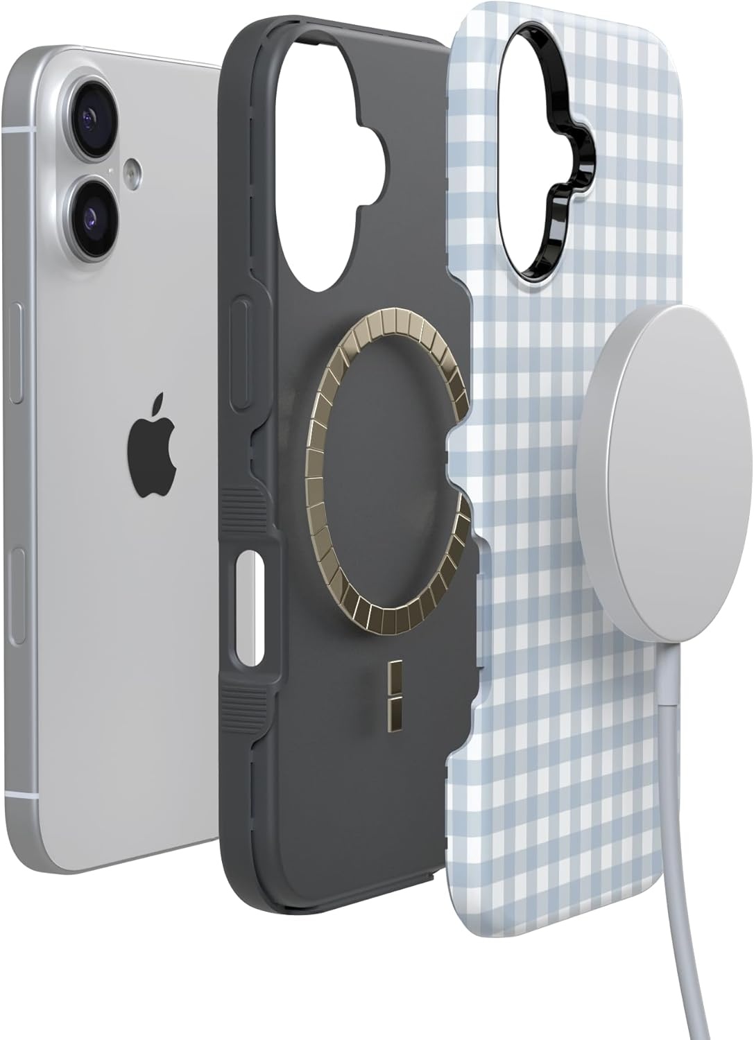 image:imageCasely iPhone 17 Case Pastel Picnic Blue Gingham Bold Protective Design Compatible with MagSafe