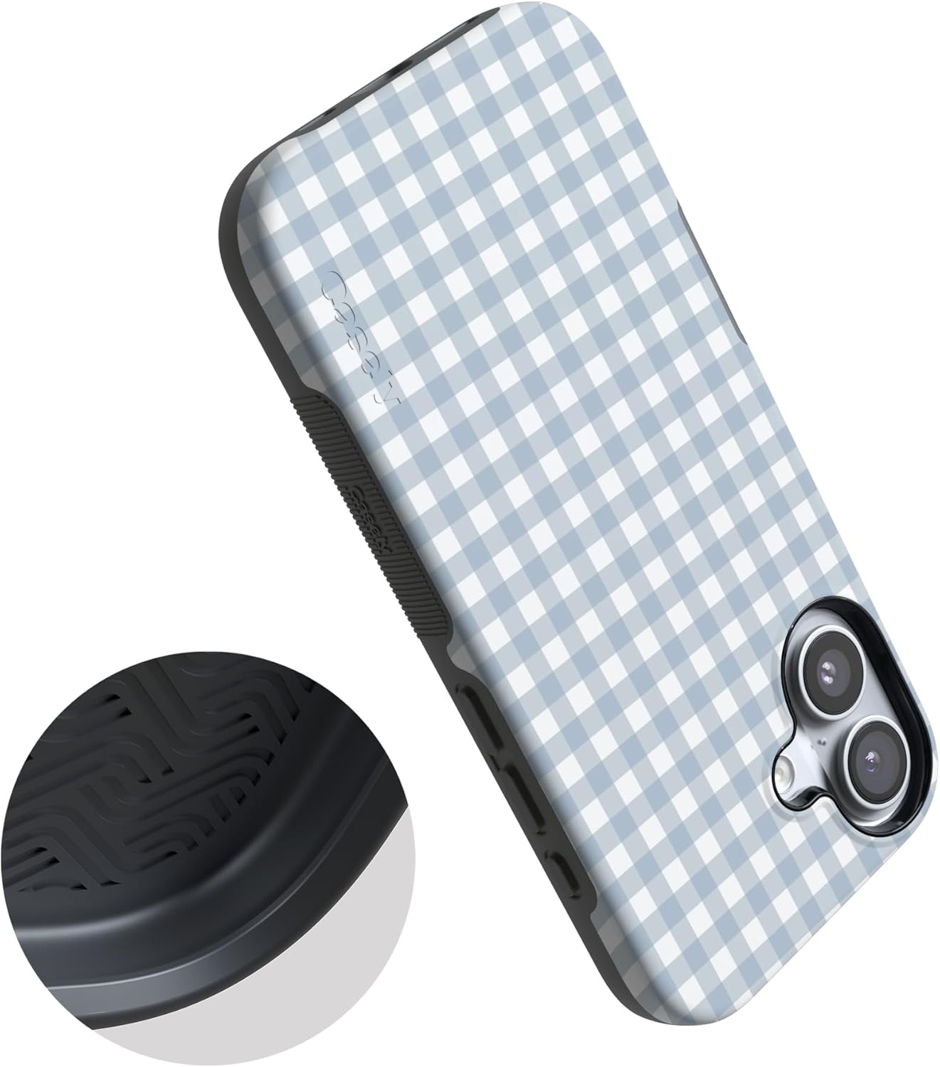 image:imageCasely iPhone 17 Case Pastel Picnic Blue Gingham Bold Protective Design Compatible with MagSafe