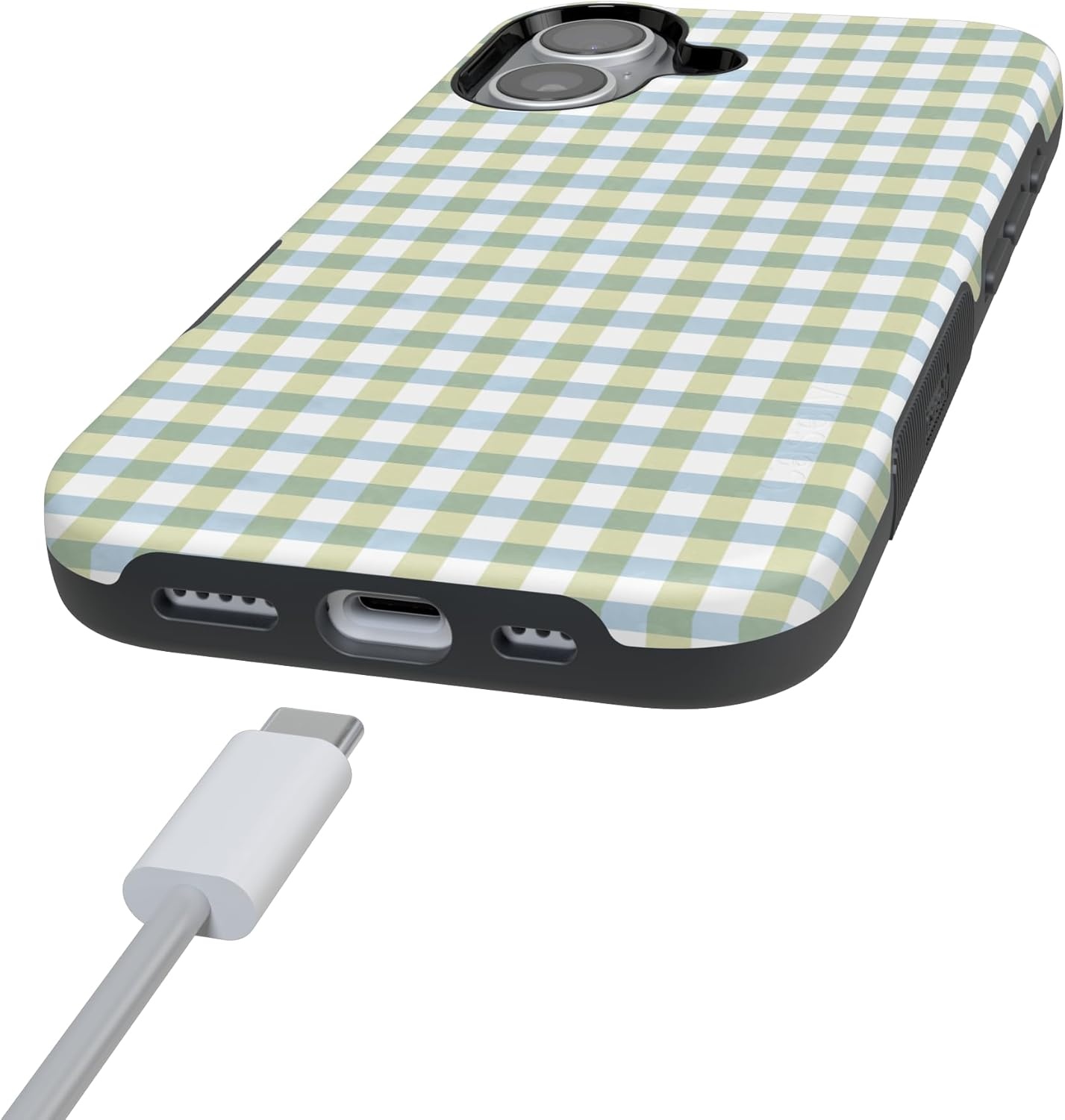 image:imageCasely iPhone 17 Case Pastel Picnic Blue amp Green Gingham Bold Protective Design Compatible with MagSafe