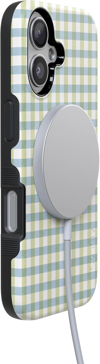 image:imageCasely iPhone 17 Case Pastel Picnic Blue amp Green Gingham Bold Protective Design Compatible with MagSafe