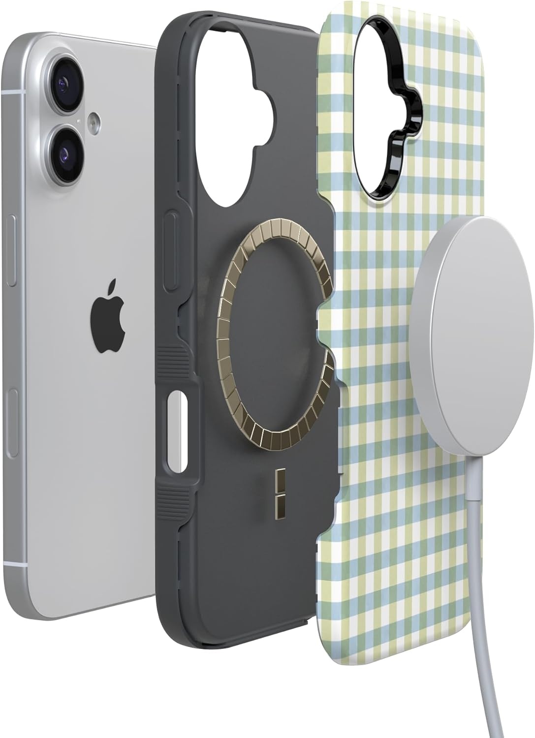 image:imageCasely iPhone 17 Case Pastel Picnic Blue amp Green Gingham Bold Protective Design Compatible with MagSafe