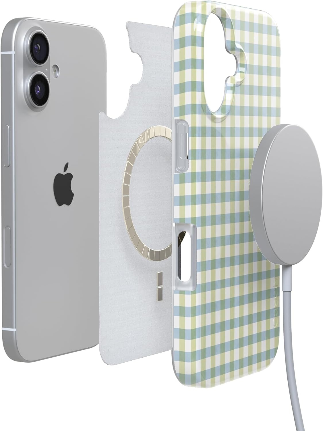image:imageCasely iPhone 17 Case Pastel Picnic Blue amp Green Gingham Compatible with MagSafe Classic Ultra Thin Design