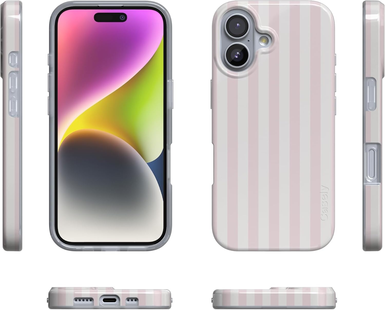 image:imageCasely iPhone 17 Case Pink Stripes Sunday Best Compatible with MagSafe Classic Ultra Thin Design
