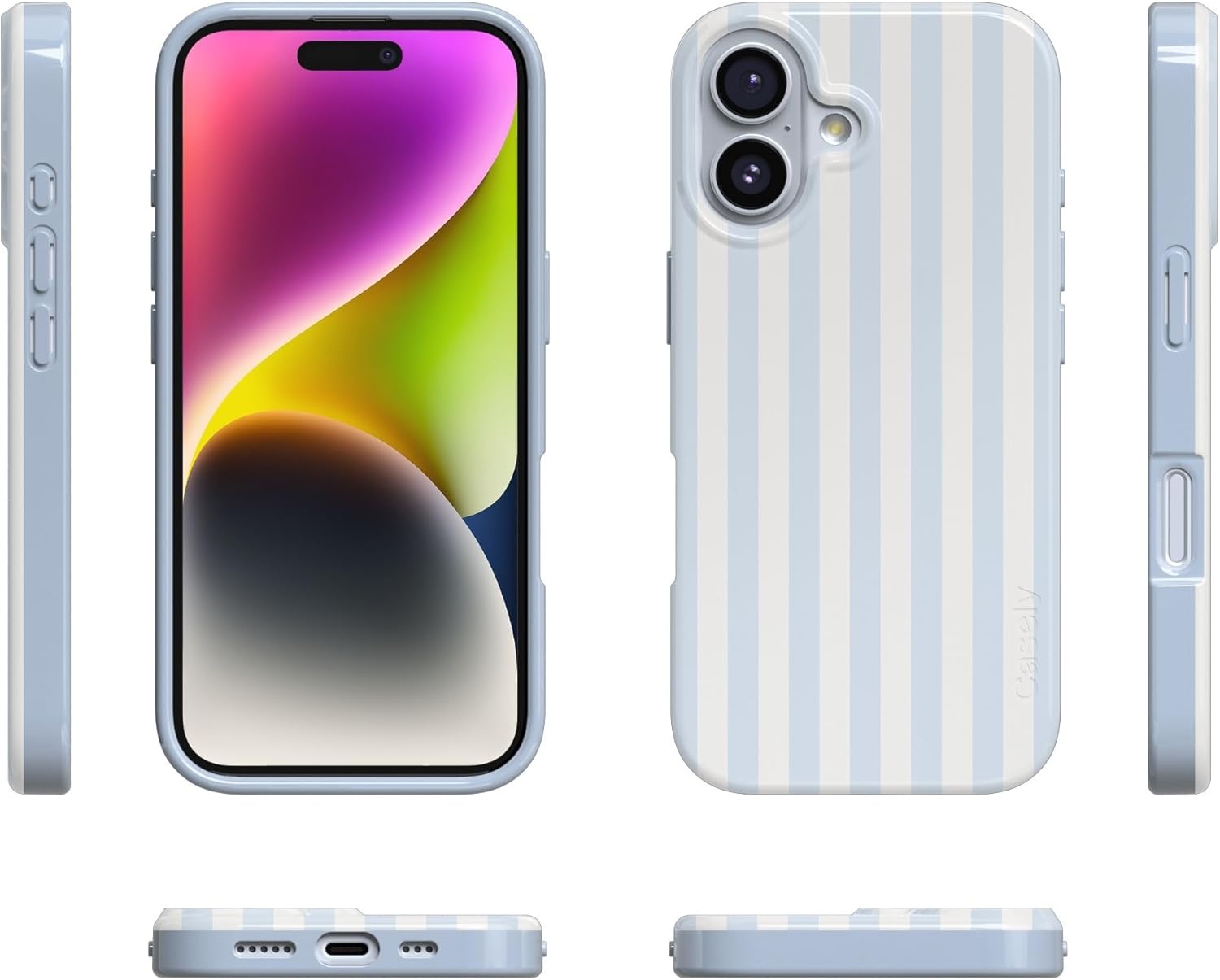 image:imageCasely iPhone 17 Case Scribble Me that Crayola Rainbow Pencil Compatible with MagSafe Classic Ultra Thin DesignBlue Stripes Sunday Best