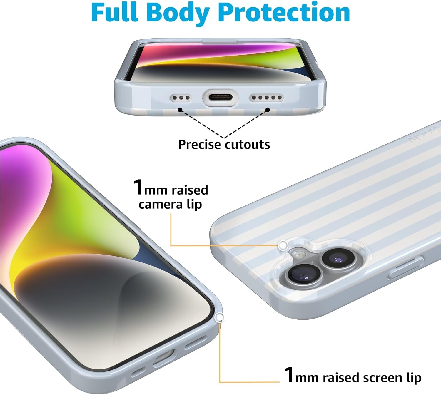 image:imageCasely iPhone 17 Case Scribble Me that Crayola Rainbow Pencil Compatible with MagSafe Classic Ultra Thin DesignBlue Stripes Sunday Best