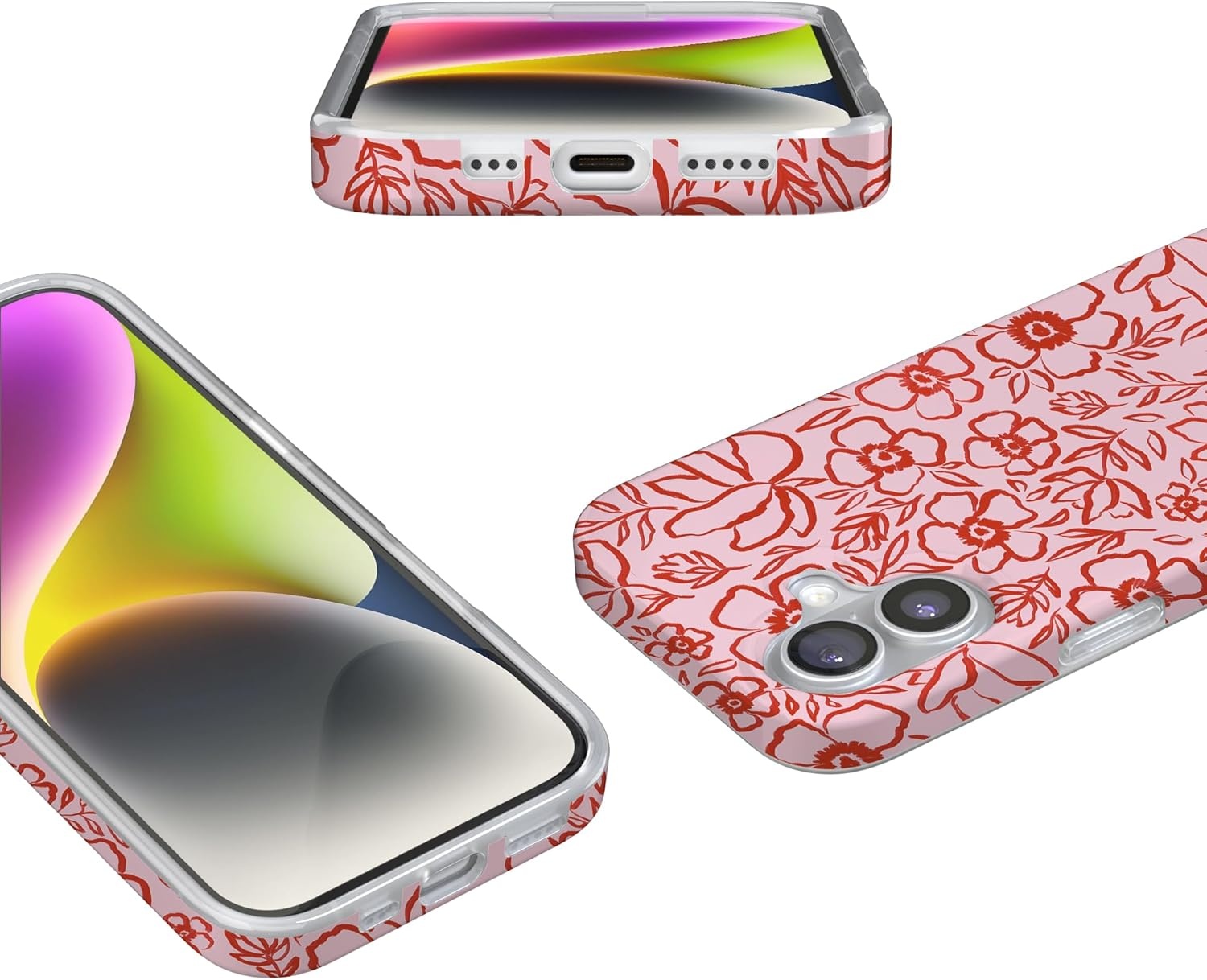 image:imageCasely iPhone 17 Case Scribble Me that Crayola Rainbow Pencil Compatible with MagSafe Classic Ultra Thin DesignBlush Garden Floral Doodle