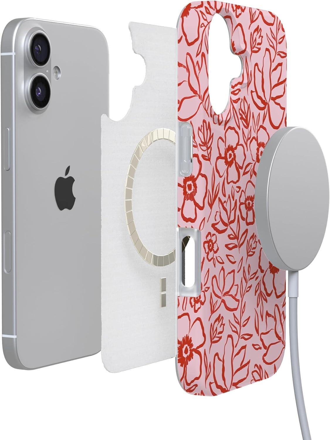 image:imageCasely iPhone 17 Case Scribble Me that Crayola Rainbow Pencil Compatible with MagSafe Classic Ultra Thin DesignBlush Garden Floral Doodle