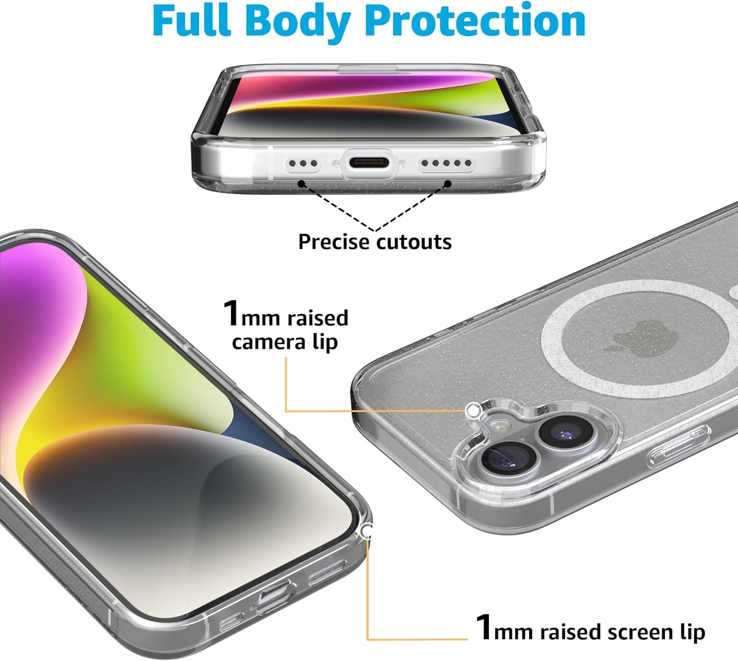 image:imageCasely iPhone 17 Case Scribble Me that Crayola Rainbow Pencil Compatible with MagSafe Classic Ultra Thin DesignClear Skies Clear Shimmer