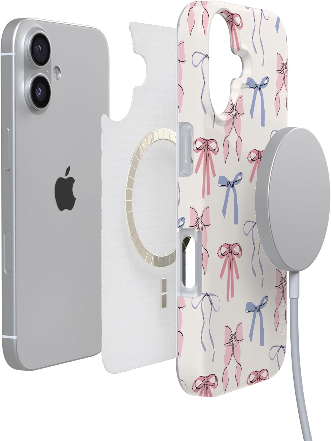image:imageCasely iPhone 17 Case Scribble Me that Crayola Rainbow Pencil Compatible with MagSafe Classic Ultra Thin DesignCoquette Girlie Pastel Bows