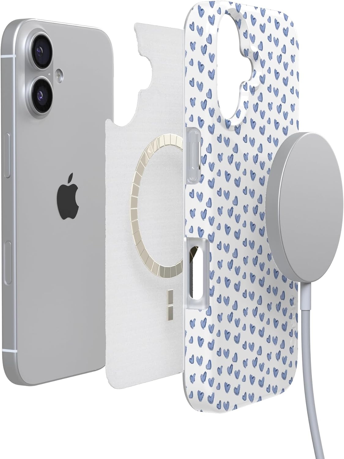 image:imageCasely iPhone 17 Case Scribble Me that Crayola Rainbow Pencil Compatible with MagSafe Classic Ultra Thin DesignLovebug Blue Hearts