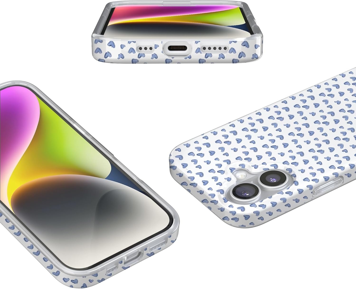 image:imageCasely iPhone 17 Case Scribble Me that Crayola Rainbow Pencil Compatible with MagSafe Classic Ultra Thin DesignLovebug Blue Hearts