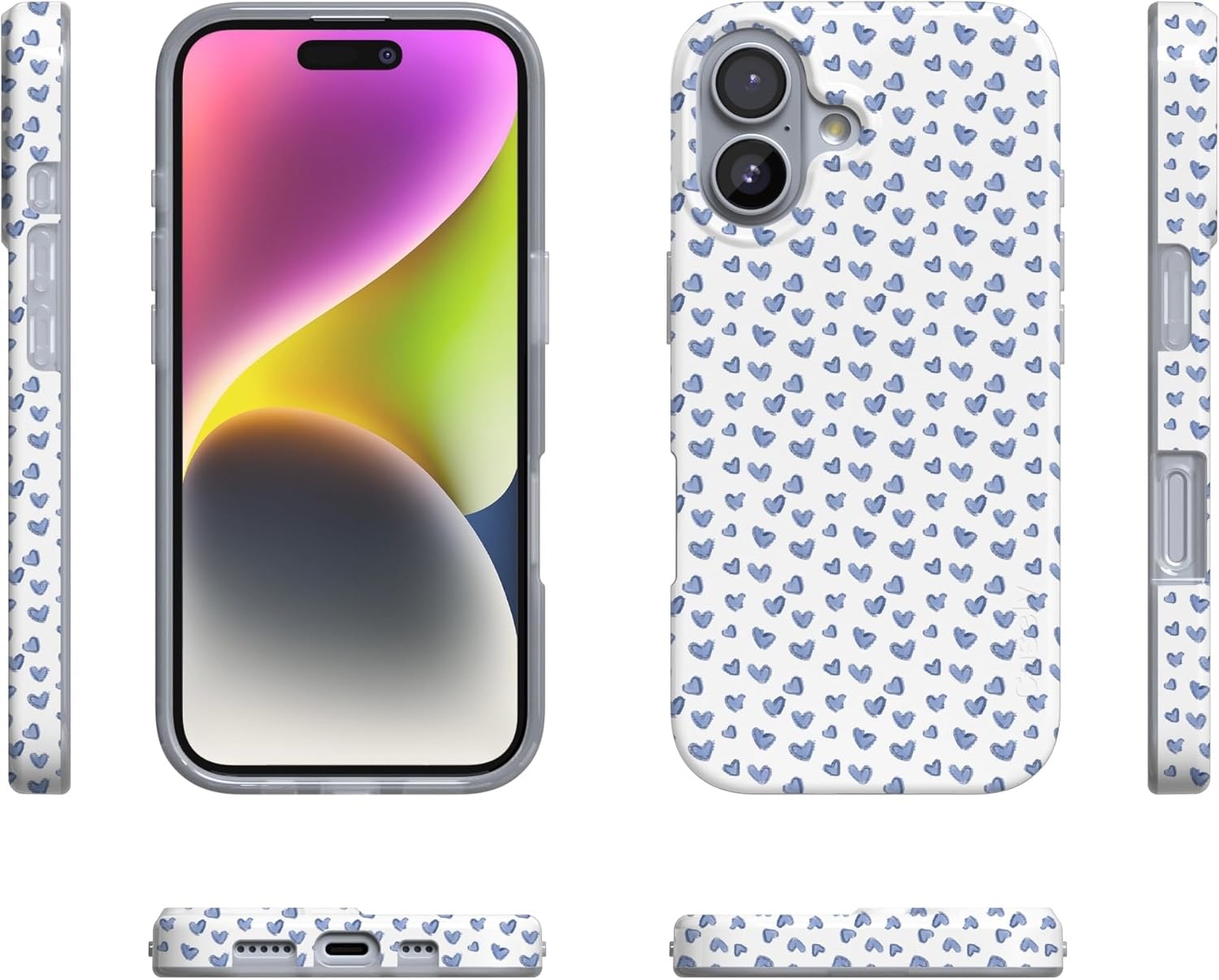 image:imageCasely iPhone 17 Case Scribble Me that Crayola Rainbow Pencil Compatible with MagSafe Classic Ultra Thin DesignLovebug Blue Hearts