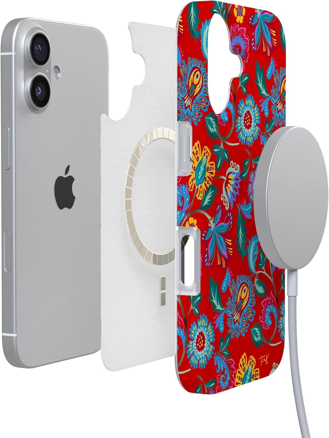 image:imageCasely iPhone 17 Case Scribble Me that Crayola Rainbow Pencil Compatible with MagSafe Classic Ultra Thin DesignPainted Flowers Frida Kahlo Floral