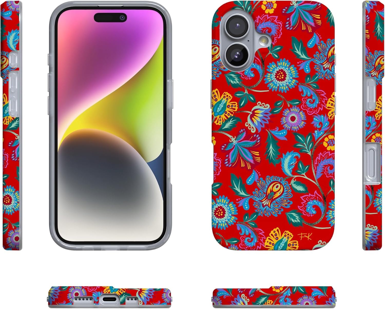 image:imageCasely iPhone 17 Case Scribble Me that Crayola Rainbow Pencil Compatible with MagSafe Classic Ultra Thin DesignPainted Flowers Frida Kahlo Floral