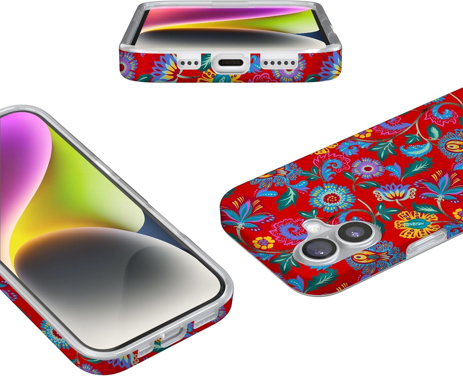 image:imageCasely iPhone 17 Case Scribble Me that Crayola Rainbow Pencil Compatible with MagSafe Classic Ultra Thin DesignPainted Flowers Frida Kahlo Floral