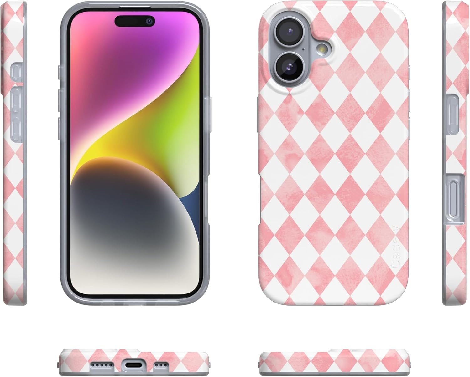 image:imageCasely iPhone 17 Case Scribble Me that Crayola Rainbow Pencil Compatible with MagSafe Classic Ultra Thin DesignQueen of Diamonds Pink Watercolor